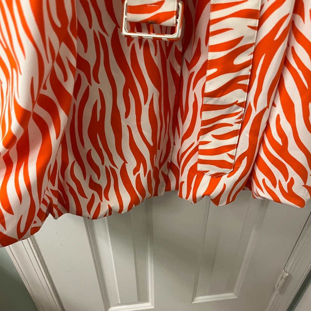 Samuel Dong Orange and White Zebra Print Trench Coat / Dress - Picture 4 of 8